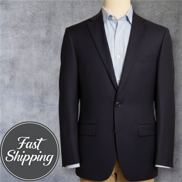 PRONTO UOMO Men's Blazer Sport Coat 2-Button Jacket 42XL Navy Wool Blend Suits